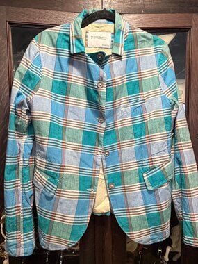 IOWEYOU Blue & Teal Plaid Cotton Blazer Jacket